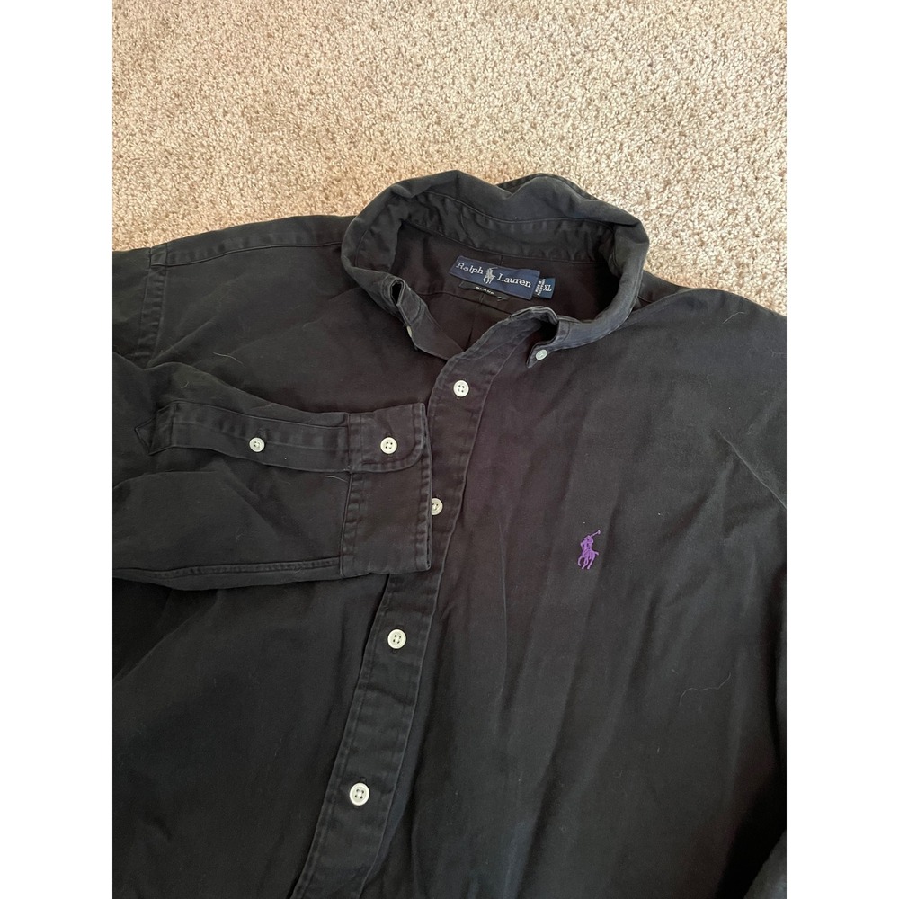 Ralph Lauren Men's Button Down Shirt XL Black Blake Oversized Purple Pony Logo